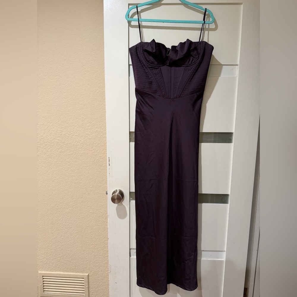 House of CB Strapless Deep Plum Evening Gown